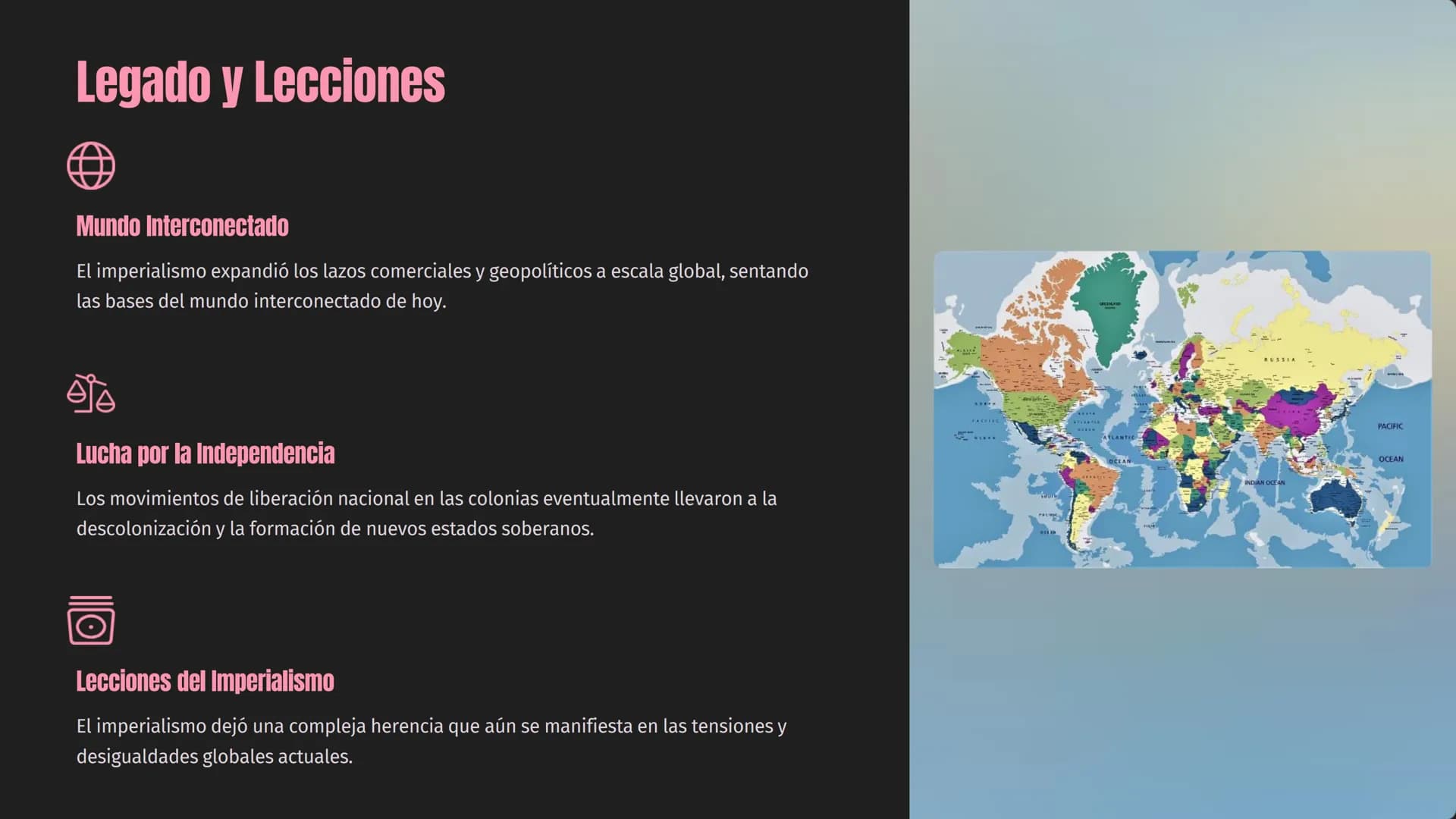 PLANISFERIO POLITICO
80
60
20
0
20
40
60
80
100
El Imperialismo:
Expansión y Poder
El imperialismo fue un fenómeno político, económico y mil
