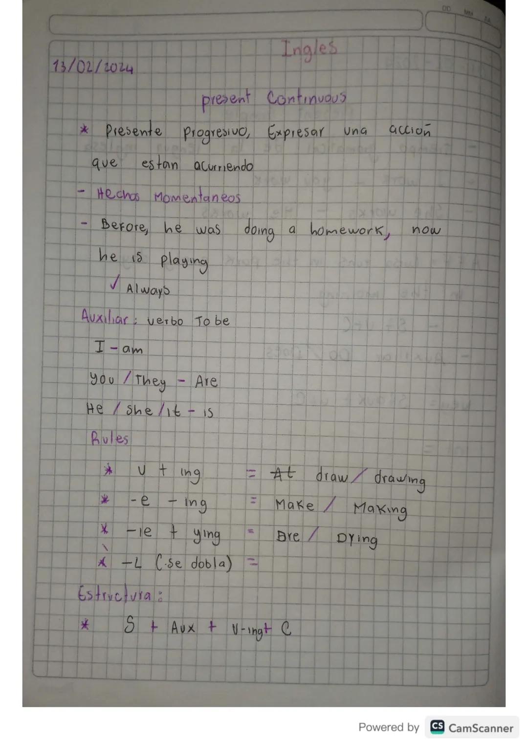 13/02/2024
Ingles
present Continuous
* Presente progresivo, Expresar una
-
que
estan acurriendo
Hechos Momentaneos
accion
Before
he was doin