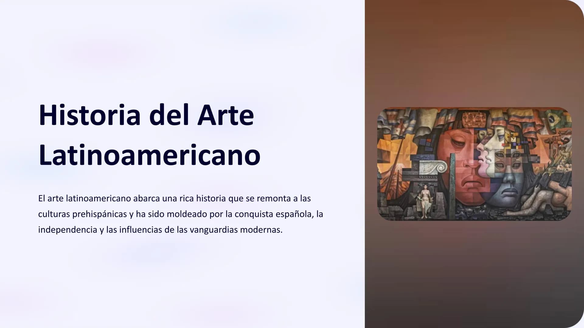 Historia del Arte
Latinoamericano
El arte latinoamericano abarca una rica historia que se remonta a las
culturas prehispánicas y ha sido mol
