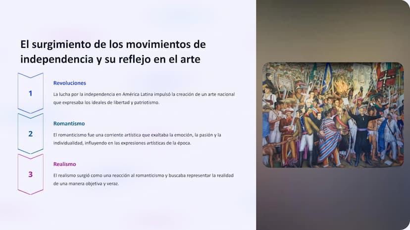 Historia del Arte
Latinoamericano
El arte latinoamericano abarca una rica historia que se remonta a las
culturas prehispánicas y ha sido mol
