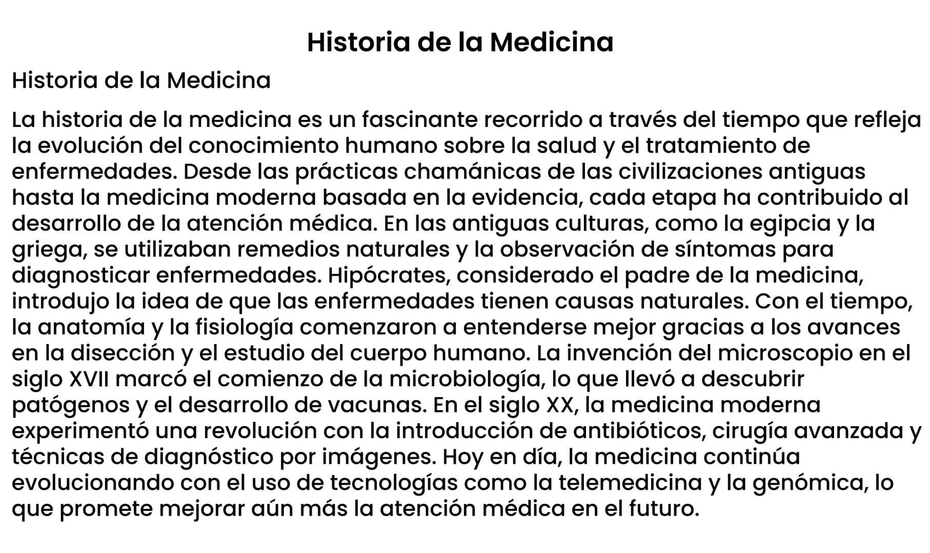 Historia de la Medicina
Historia de la Medicina
La historia de la medicina es un fascinante recorrido a través del tiempo que refleja
la evo