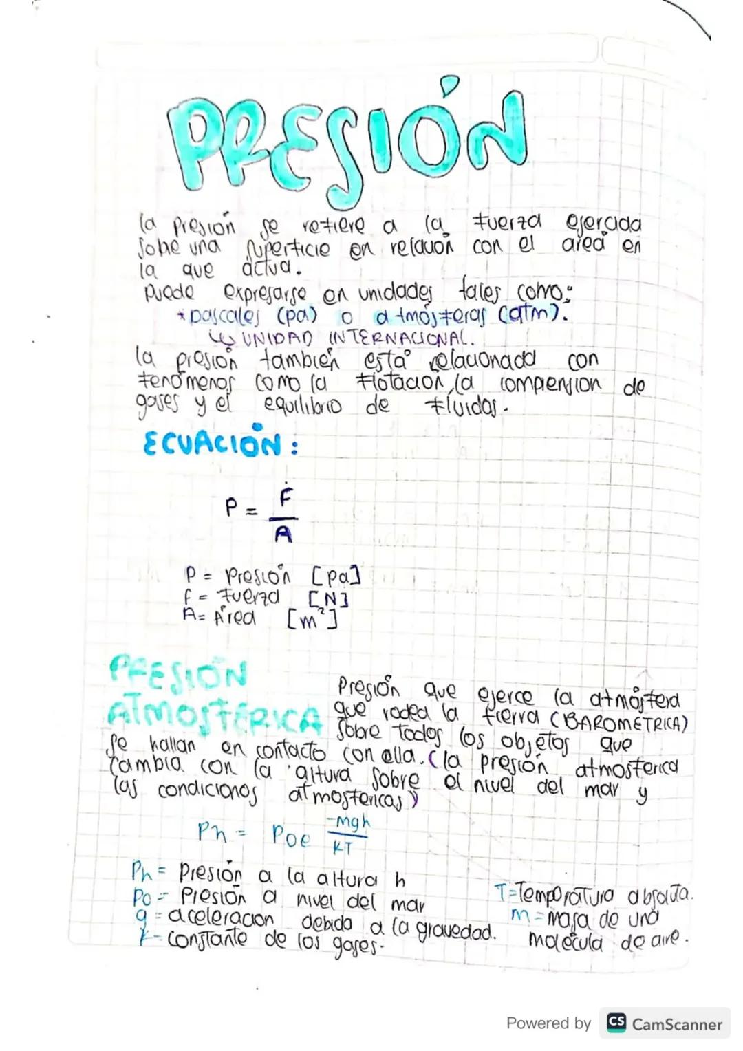 # PRESIÓN

la presión se refiere a la Fuerza ojerada
Some una fuperficie en relauon con el area en
la que actua.
Puede expresarse en unidade