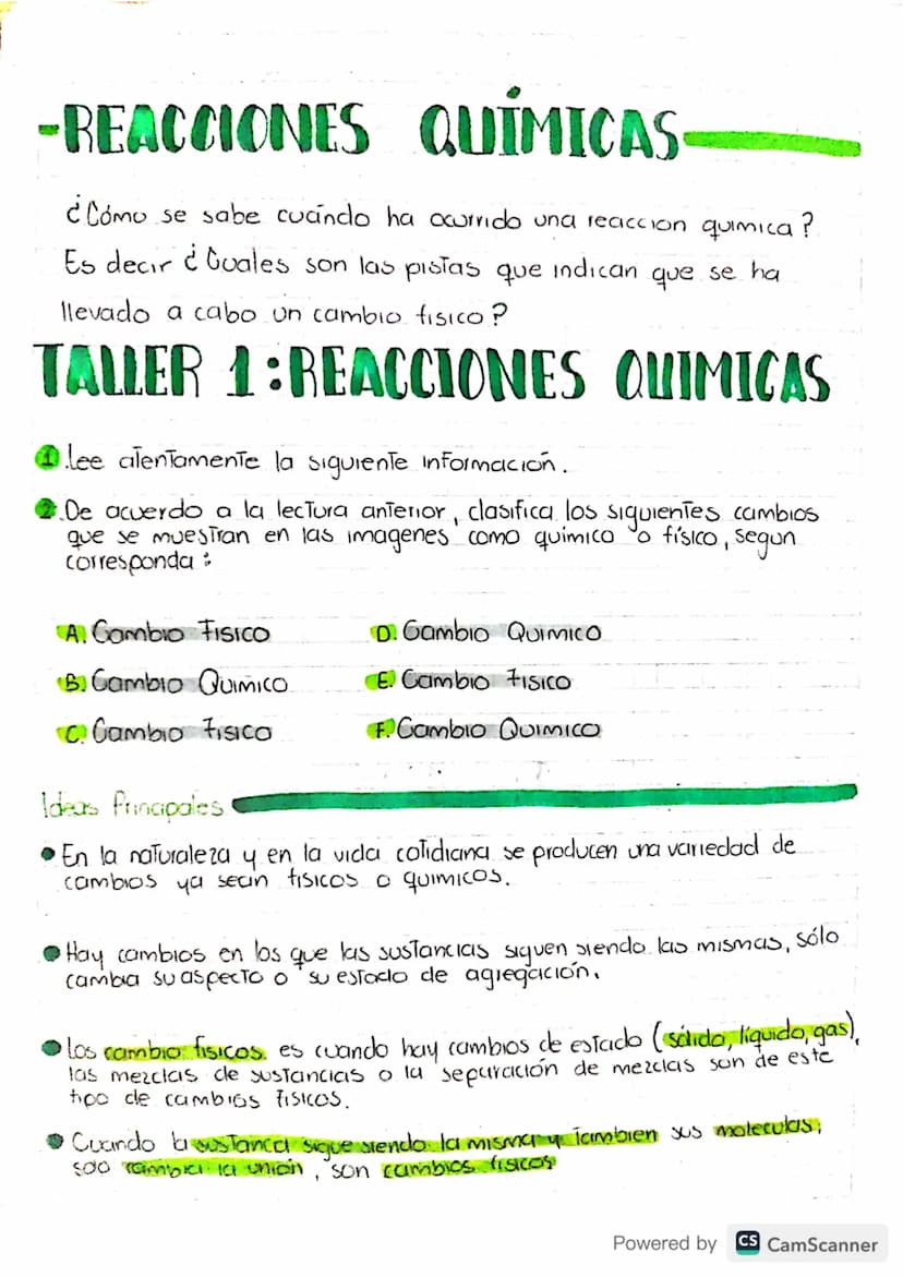 -REACCIONES QUÍMICAS-
¿Cómo se sabe cuando ha ocurrido una reaccion quimica?
Es decir ¿Cuales son las pistas que indican que se ha
llevado a