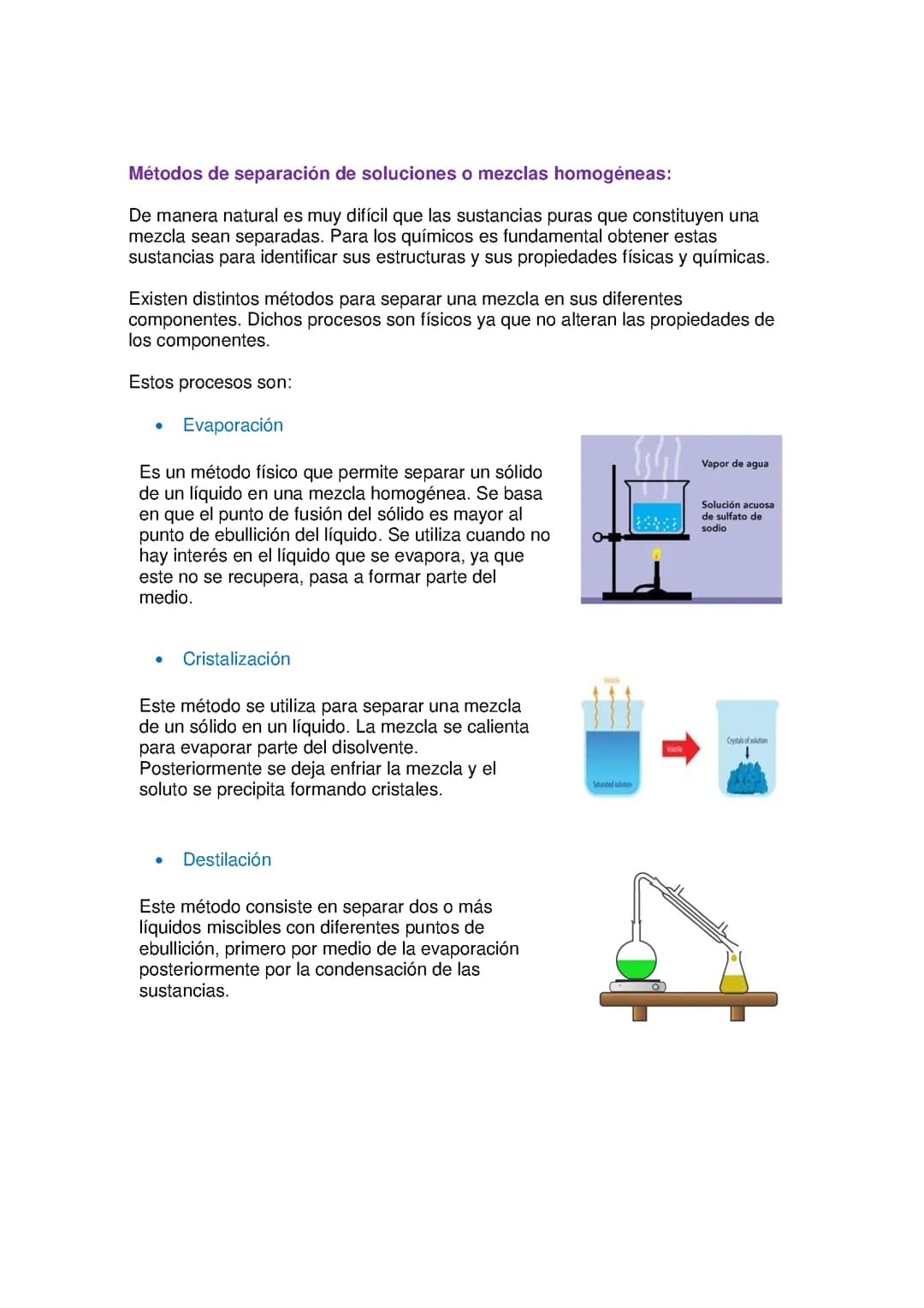 Química grado 11 - Métodos de separación de soluciones y mezclas homogéneas