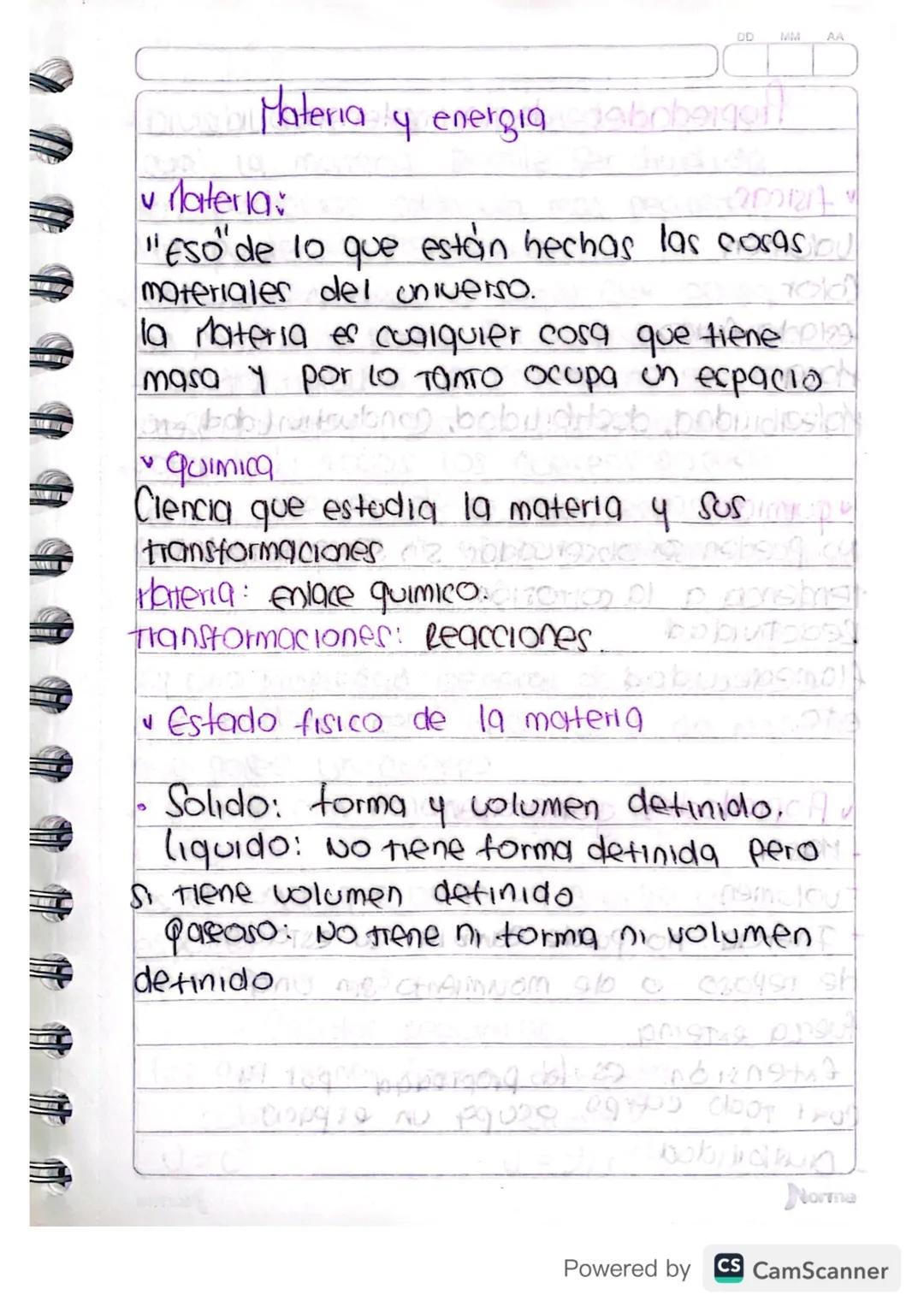 DD MM AA
Materia
y energia
jabohaiget!
v Materia:
amrity
A A A A A A
"Eso" de lo que están hechas las cosasion
materiales del universo.
old
