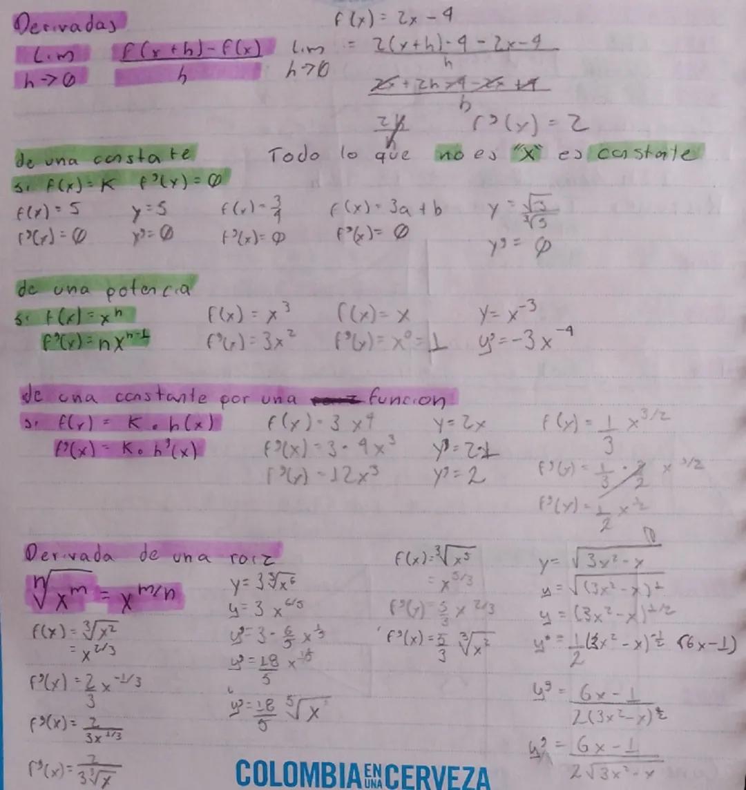 Derivadas
Lim
f(x) = 2x-4
h70
f(x+b)-f(x) Ling = 2(x+h)-9-2x-9
4
944
h70
25+2hンターズス
2
9
((x) = 2
de una constate
Todo lo que no es Xes casta