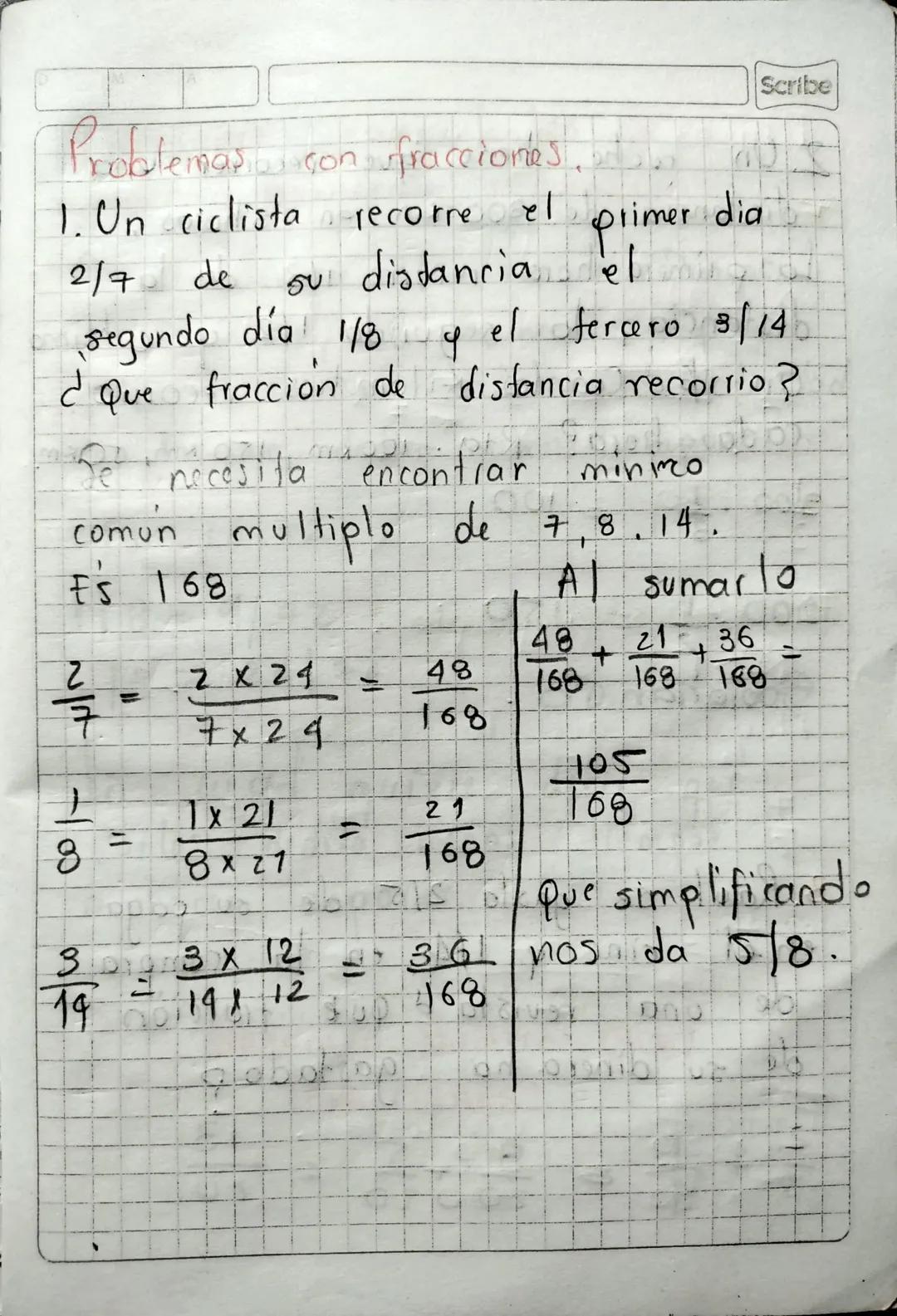Operaciones con numeros racionales
Adicion
1
A dicion con mismo denominador.
$
\frac{a}{b} + \frac{c}{b} = \frac{a+c}{b}
$
$
\frac{5}{7} + \