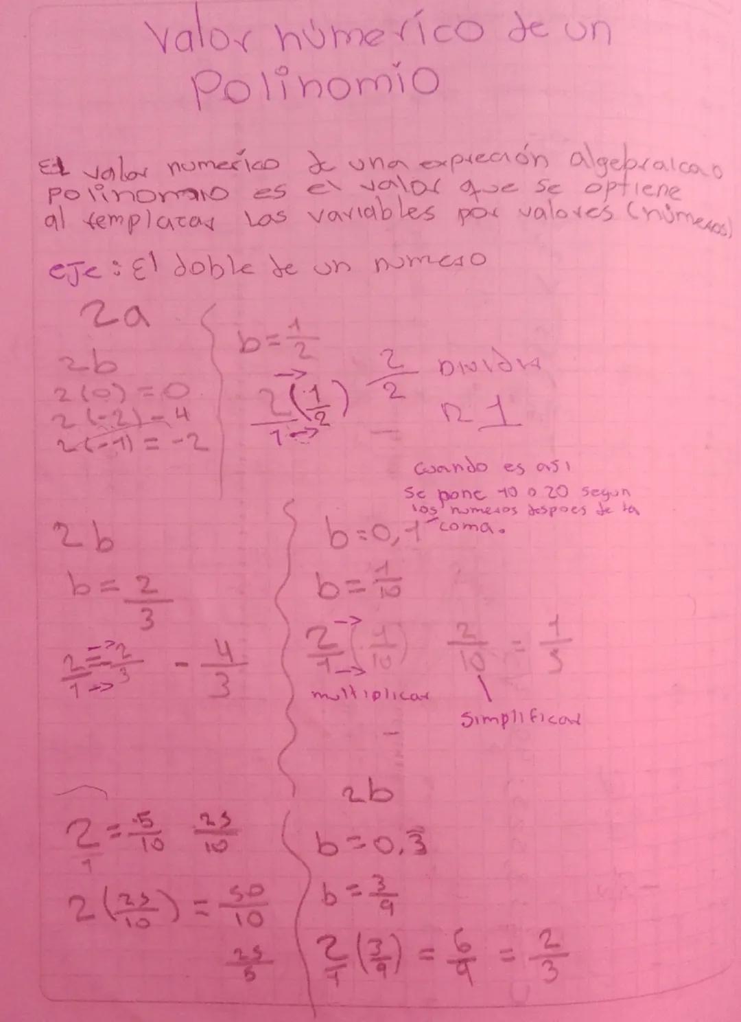 # valor númerico de un
Polinomio
Et valor numerico de una apreción algebraicao
polinomo es el valor que se optiene
al templazar Las variable