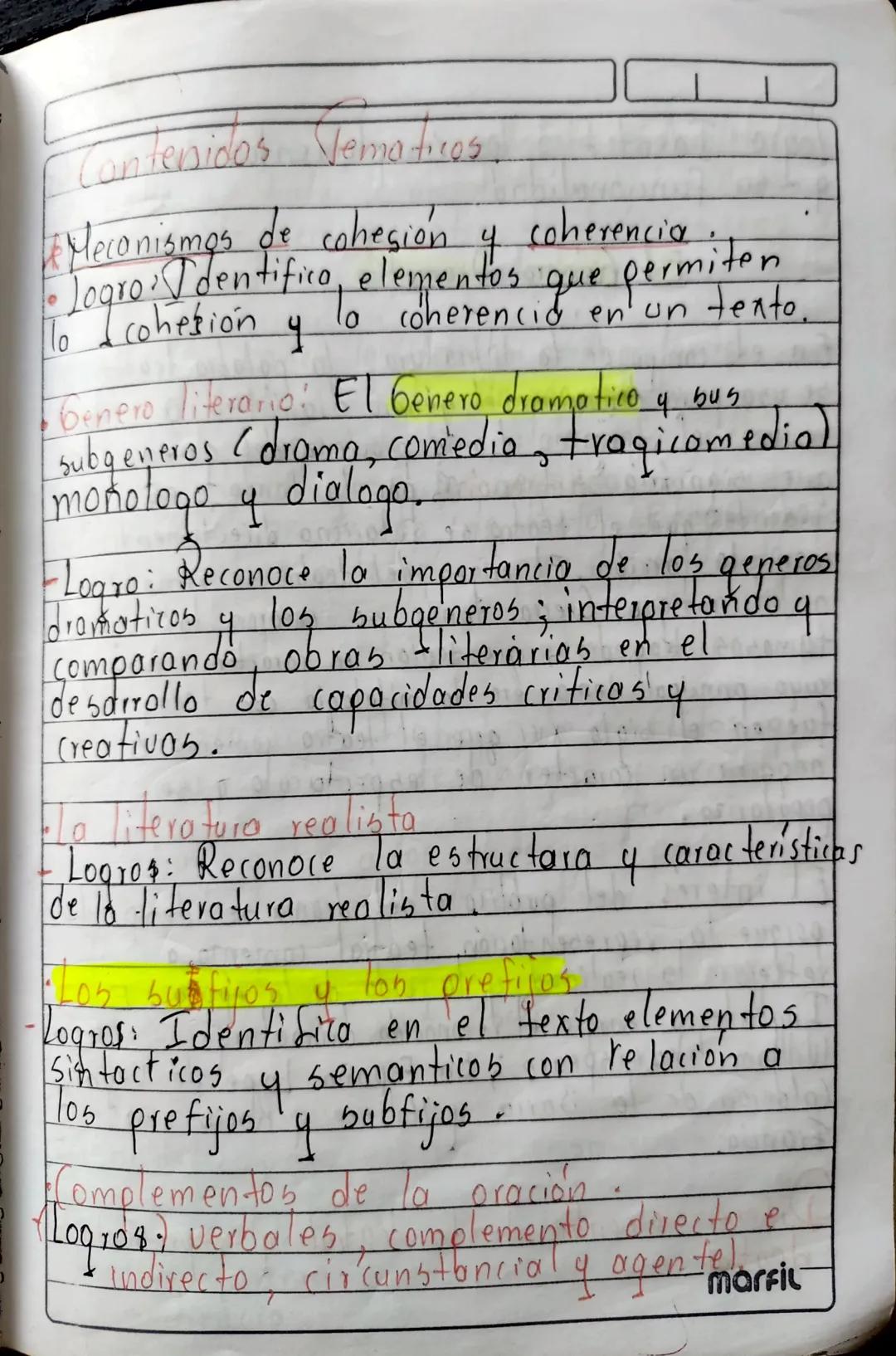 Contenidos Jematicos

Meconismos de cohesión y coherencia: Jen
* Jogro Identifico, elementos que permitanto.
To cohesión y

Genero literario