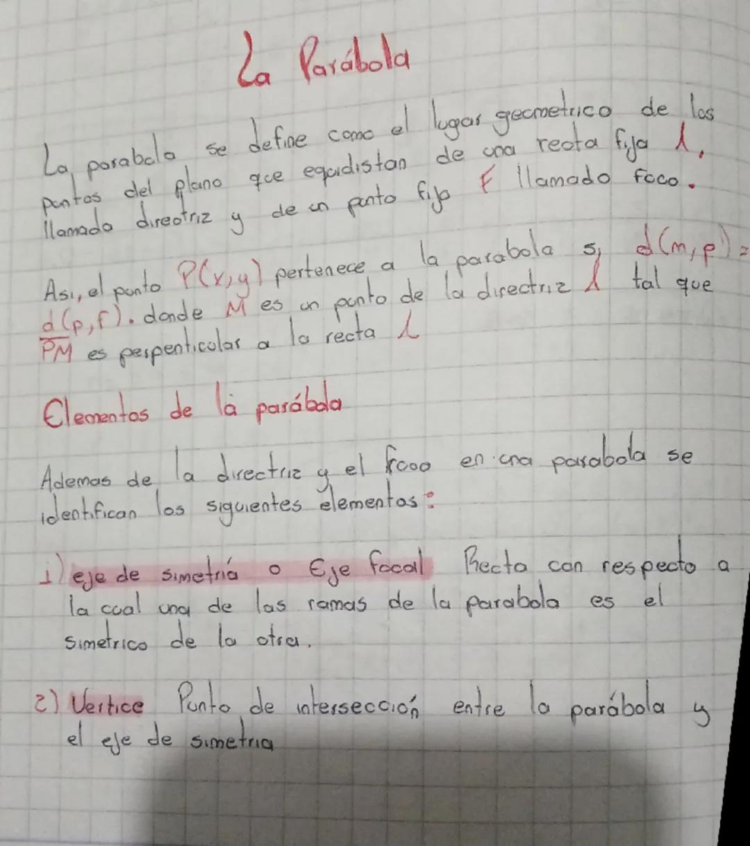 ما
Se
La parabola
pontos del plano
llamado directriz
y
La Parábola
define como al lugar groometrico de los
que equidistan de coa resta fija 