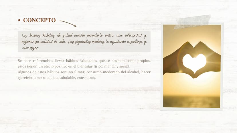 Estilos
de
vida saludable • CONCEPTO
y
Los buenos hábitos de salud pueden permitirle evitar una enfermedad
mejorar su calidad de vida. Las s