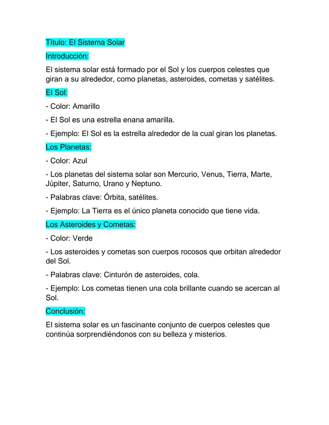 Título: El Sistema Solar
Introducción:
El sistema solar está formado por el Sol y los cuerpos celestes que
giran a su alrededor, como planet