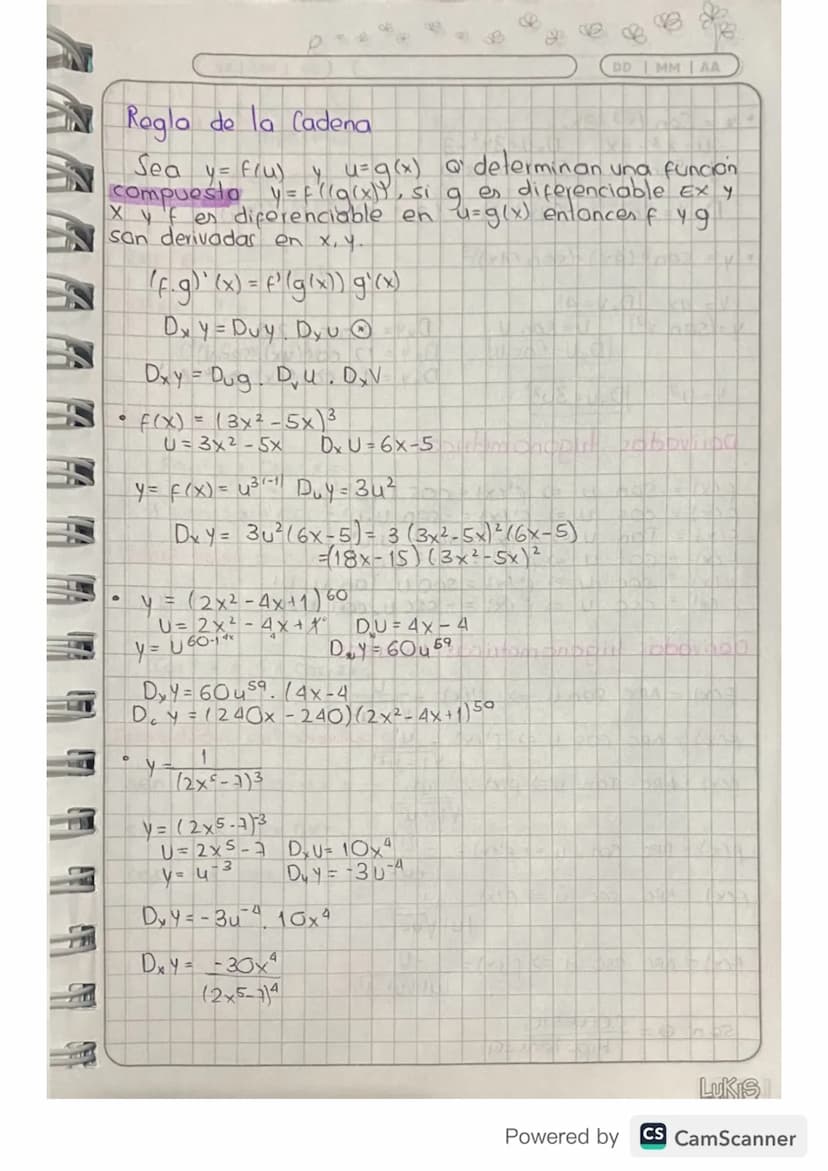 RAKA
9
&
DD | MM AA
Regla de la Cadena
Sea
y = f(u) y u= g(x) @ determinan una funcion
compuesto y = f((g(x)), sig es diferenciable Ex y
Xyf