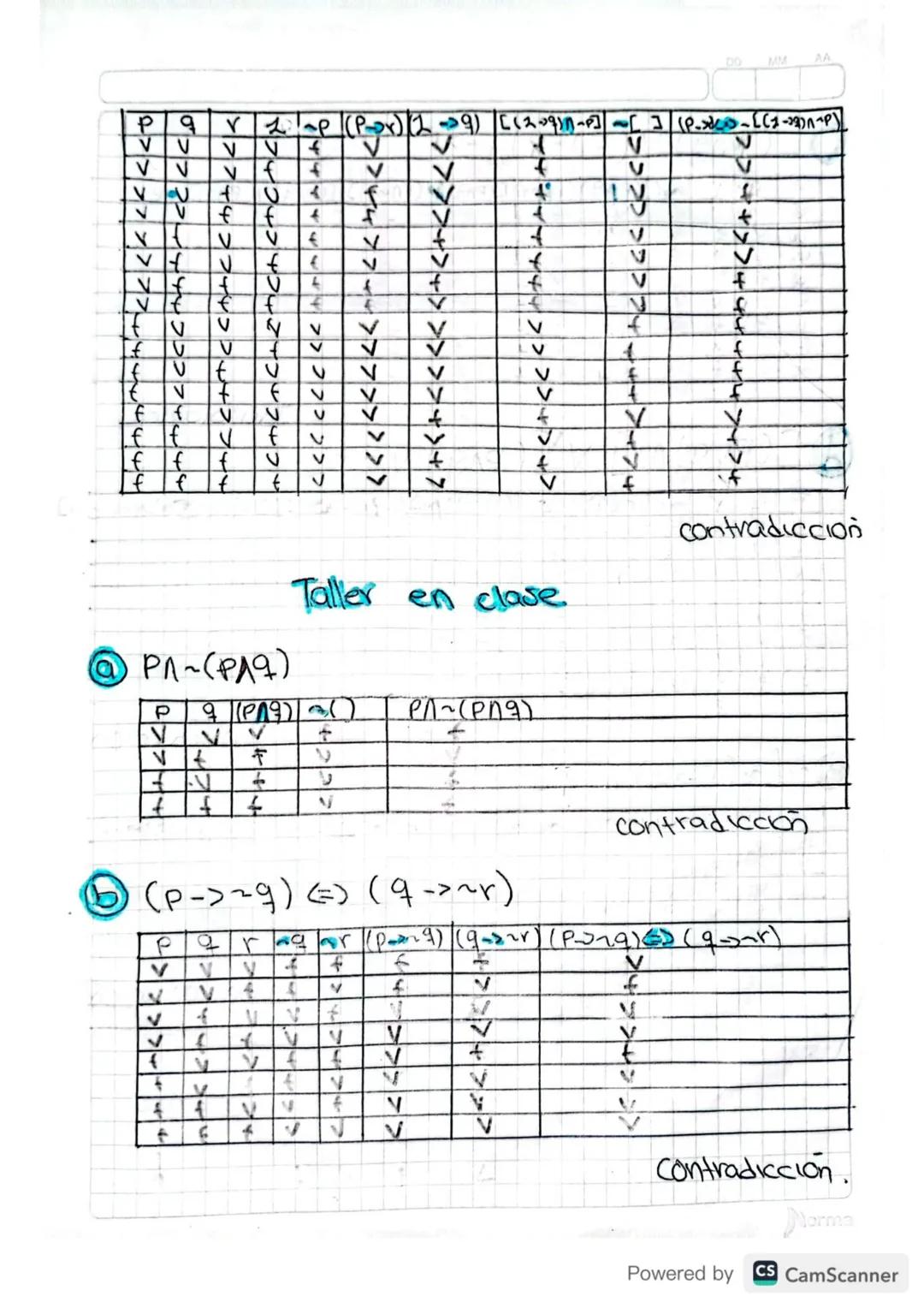 Do
MM
AA
(a)

Talblau de valores
Idea verdad

Pq

Conjuncion (y)
las das tiene que hacer

Disyuncion (0)
escoger una v

| P | q | P$\land$q 