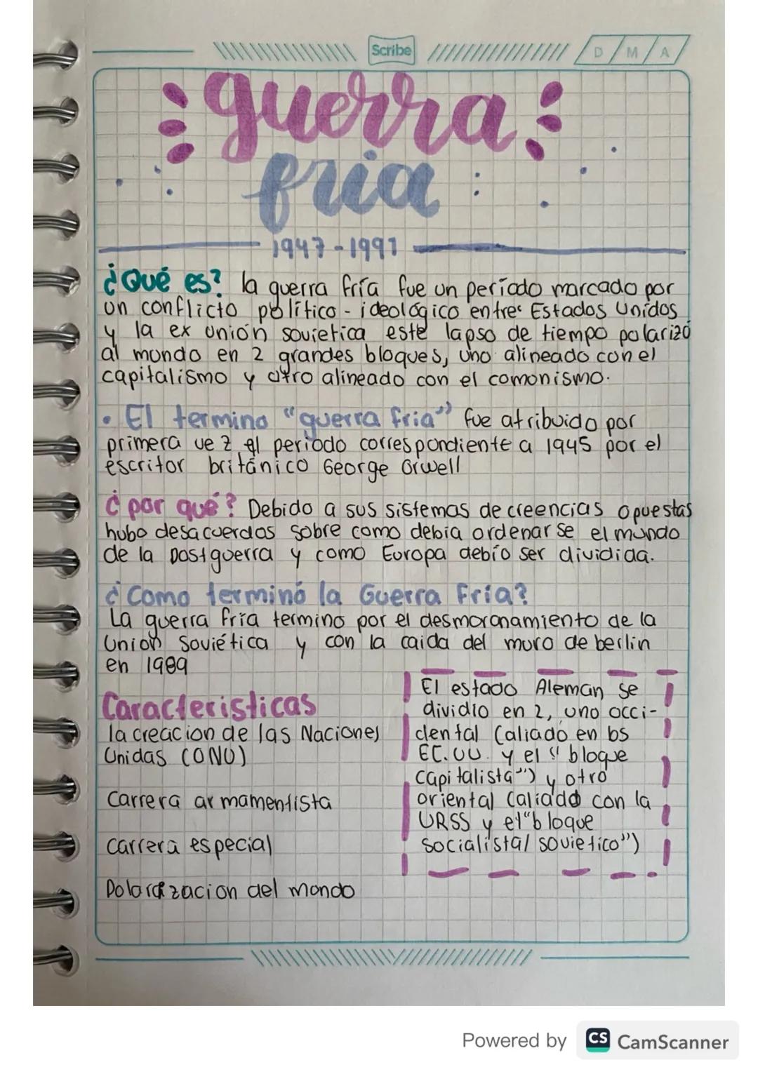 Scribe MA
guerra
fria
1947-1991
D
¿Qué es? la querra fría fue un período marcado por
on conflicto politico - ideológico entre Estados Unidos