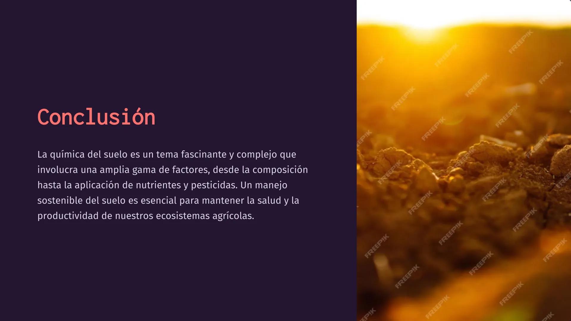 amy
alamy
a
a
alamy
ala
Química del suelo:
Composición, nutrientes,
fertilizantes, pesticidas
Exploraremos los diversos aspectos de la quími