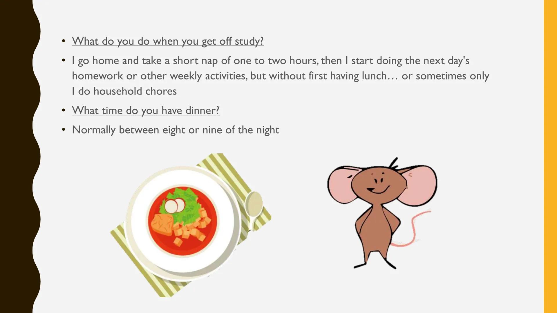 PRESENTACIÓN SOBRE
ACTIVIDADES
COTIDIANAS, AA1-EVO3

• ESTUDENT'S NAME: YATE RUGE ANGIE NICOLL
• COURSE'S NAME: ENGLISH DOES WORK- LEVEL 3
•