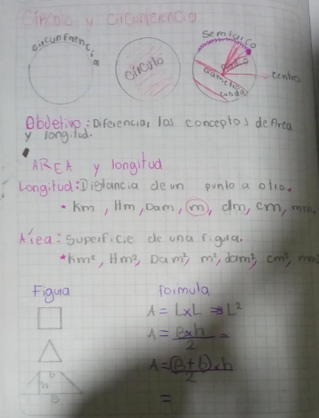 # Círculo y Circunferencia

![](https://i.imgur.com/5o8o09X.jpg)

Objetivo: Diferenciar los conceptos de Area y longitud.

AREA y longitud
L