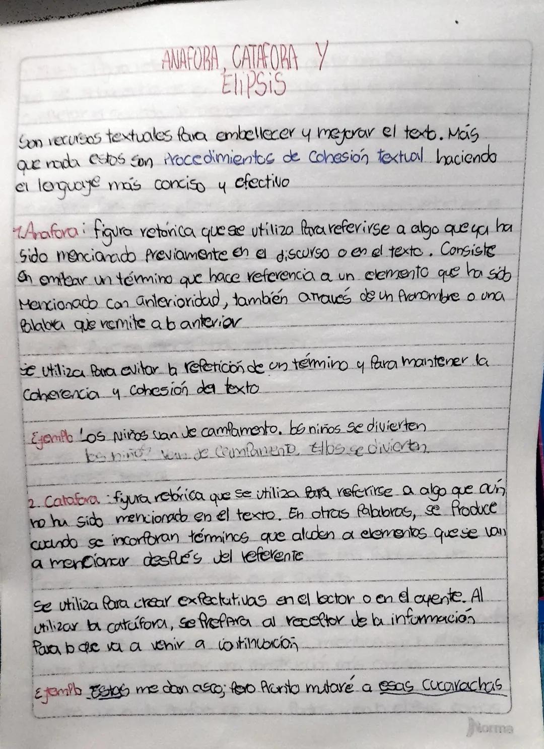 ANAFORA, CATAFORA Y
Elipsis
Son recursos textuales Para embellecer y mejorar el texto. Mas
que nada estos son Procedimientos de Cohesion tex