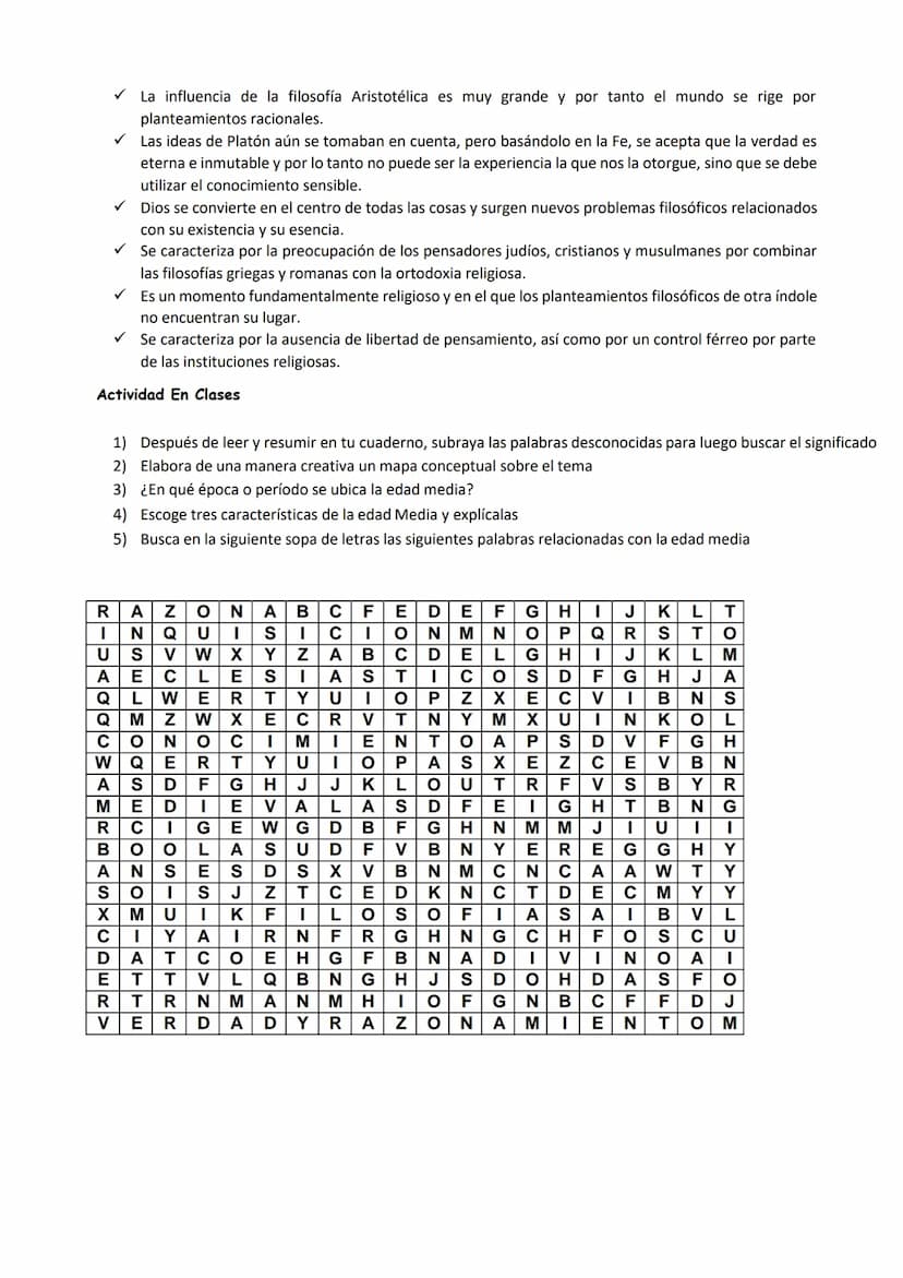 FORMACION INTEGRAL
SUPERACION
PERMANENTE
APRENDIZAJE: Identificar las principales características de la Edad Media y elaborar un mapa
concep