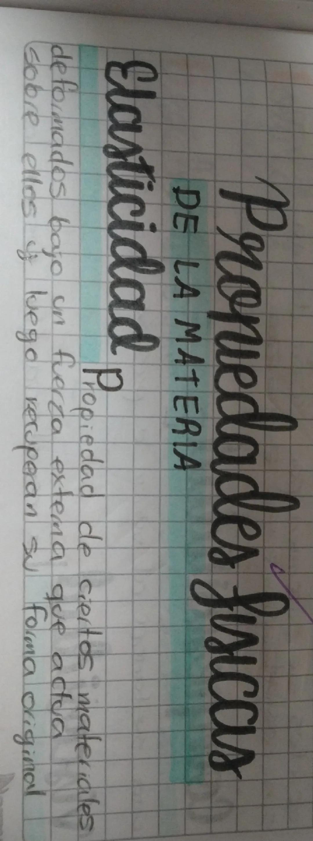 # Propiedades físicas

DE LA MATERIA

## Elasticidad

 Propiedad de ciertos materiales de deformarse bajo un fuerza externa y que después de