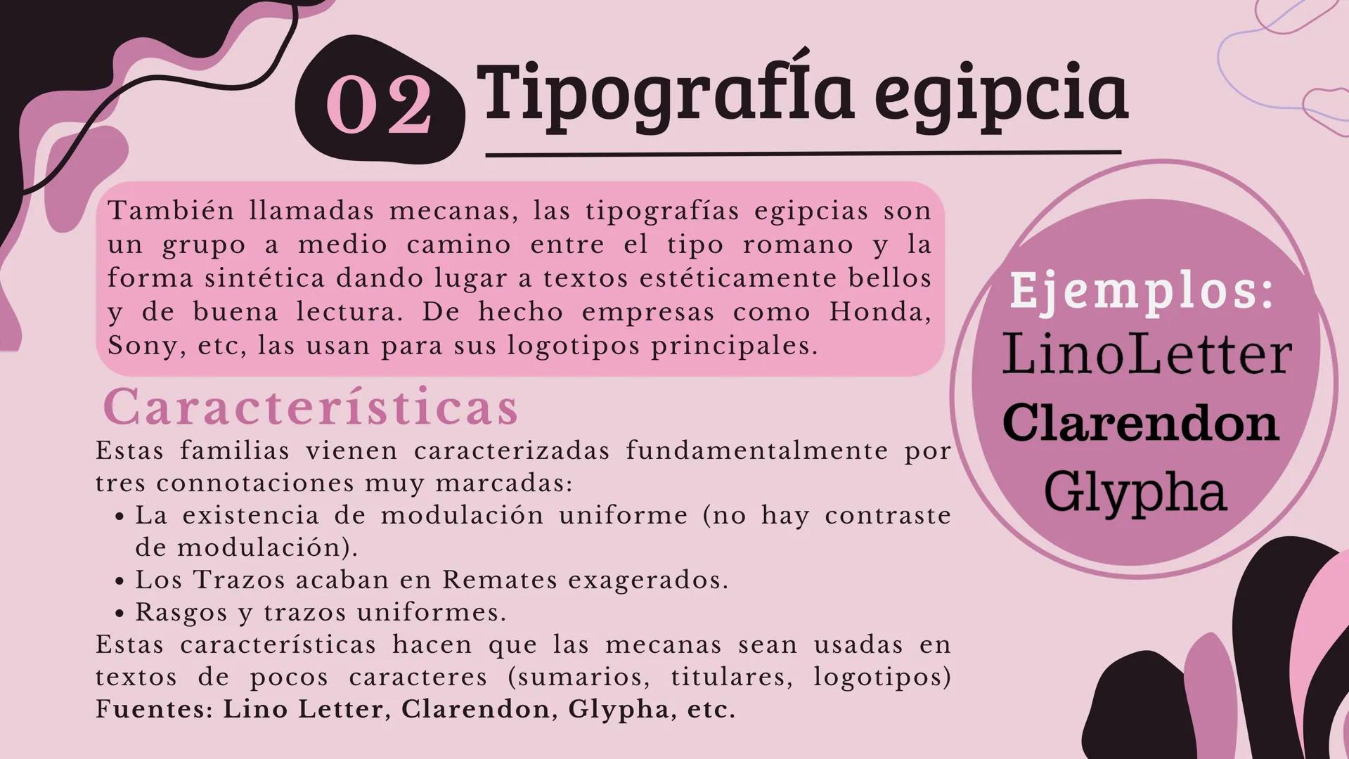FAMILIAS
TIPOGRÁFICAS
PRESENTACIÓN
S. D Índice
Familias
Tipografía
01
06
tipográficas
Script
Tipografía
Tipografía
02
07
Egipcia
Block
Tipog