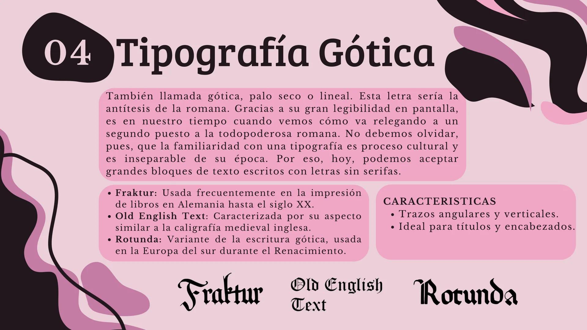 FAMILIAS
TIPOGRÁFICAS
PRESENTACIÓN
S. D Índice
Familias
Tipografía
01
06
tipográficas
Script
Tipografía
Tipografía
02
07
Egipcia
Block
Tipog