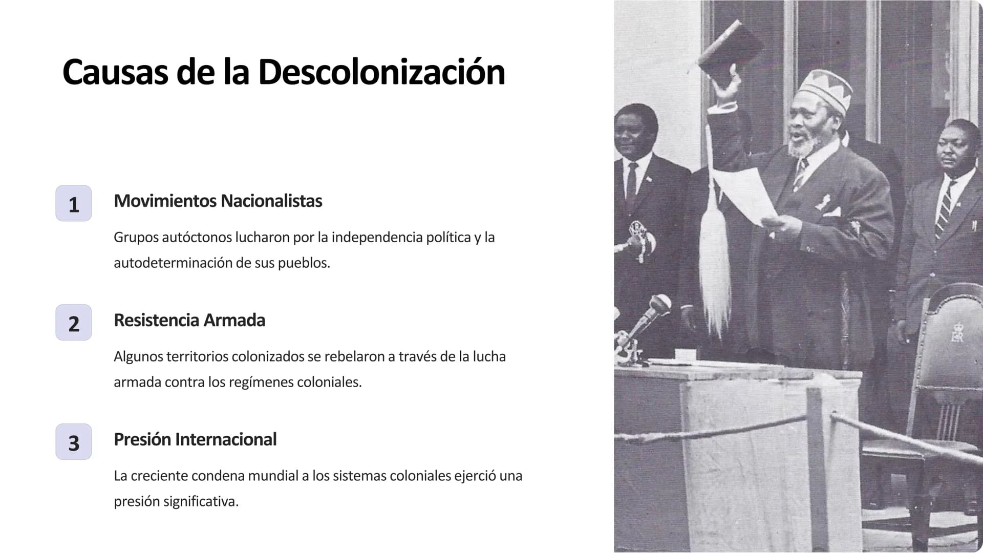La Descolonización de África y
Asia
La descolonización de África y Asia marcó un hito histórico al dar lugar al
surgimiento de numerosos Est