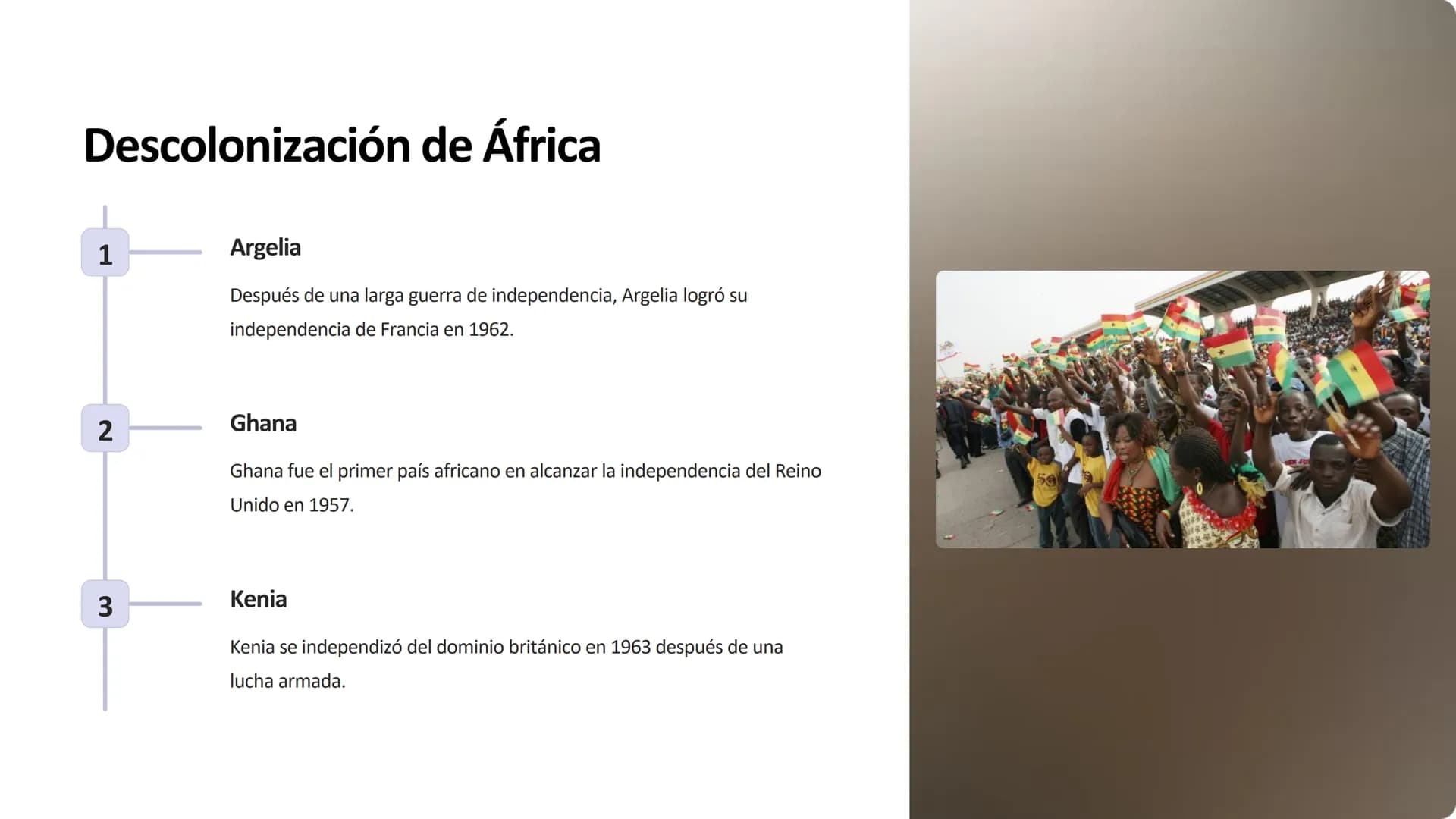 La Descolonización de África y
Asia
La descolonización de África y Asia marcó un hito histórico al dar lugar al
surgimiento de numerosos Est