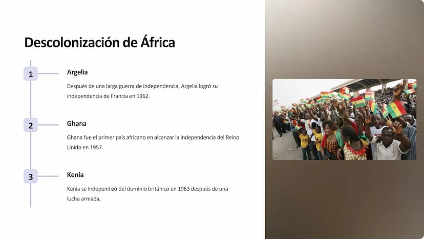 La Descolonización de África y
Asia
La descolonización de África y Asia marcó un hito histórico al dar lugar al
surgimiento de numerosos Est