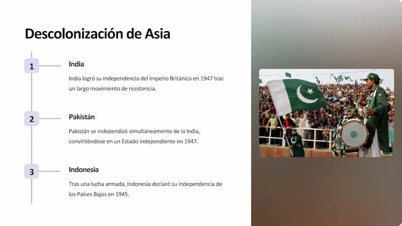 La Descolonización de África y
Asia
La descolonización de África y Asia marcó un hito histórico al dar lugar al
surgimiento de numerosos Est