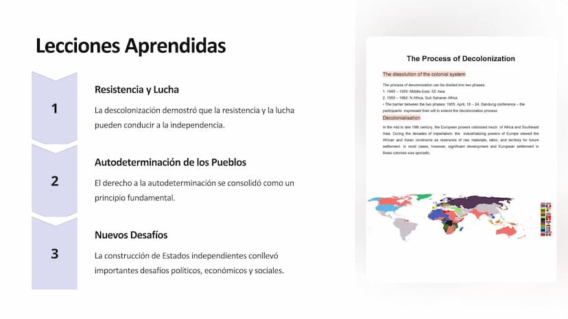 La Descolonización de África y
Asia
La descolonización de África y Asia marcó un hito histórico al dar lugar al
surgimiento de numerosos Est