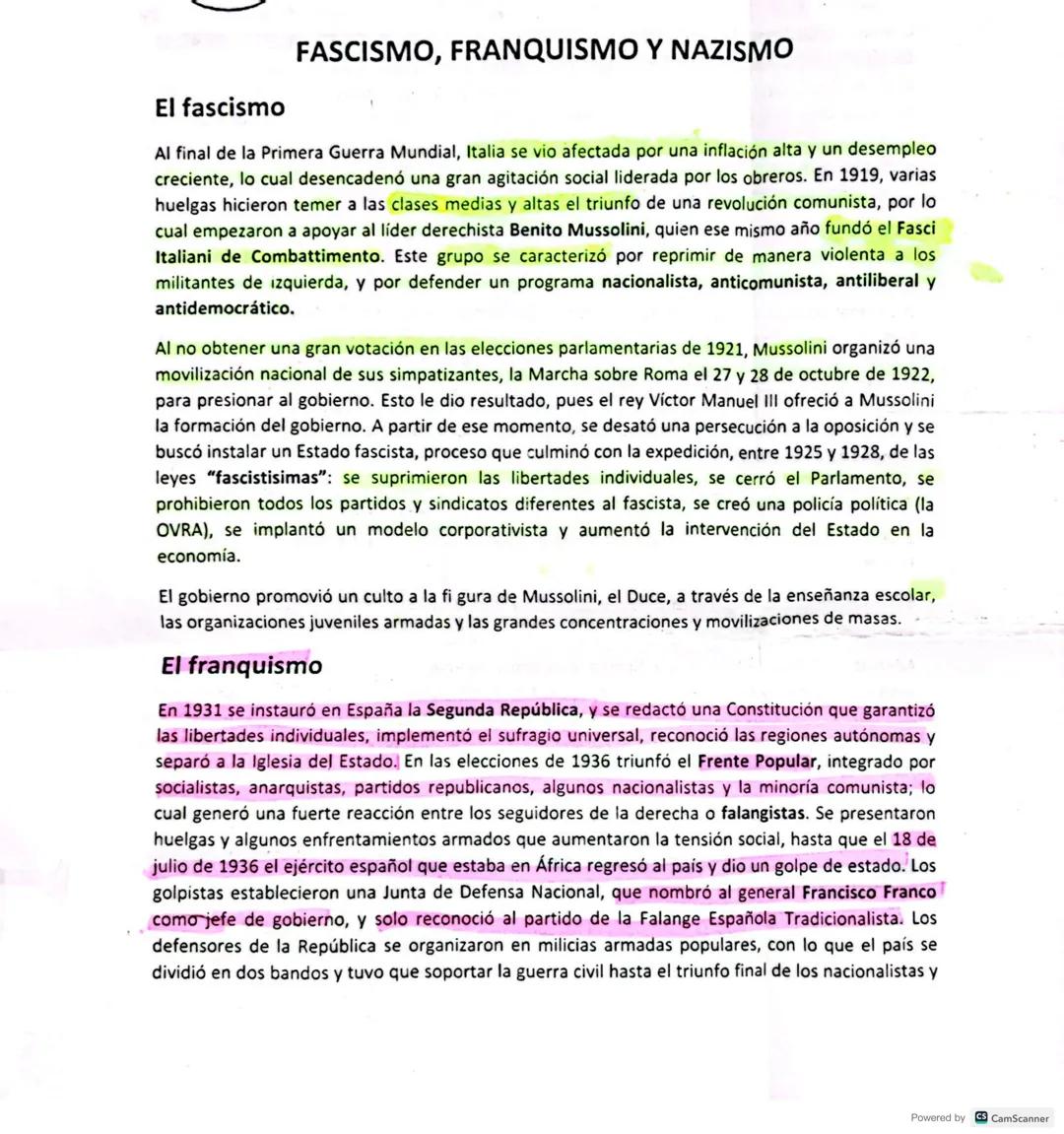 FASCISMO, FRANQUISMO Y NAZISMO
El fascismo
Al final de la Primera Guerra Mundial, Italia se vio afectada por una inflación alta y un desempl