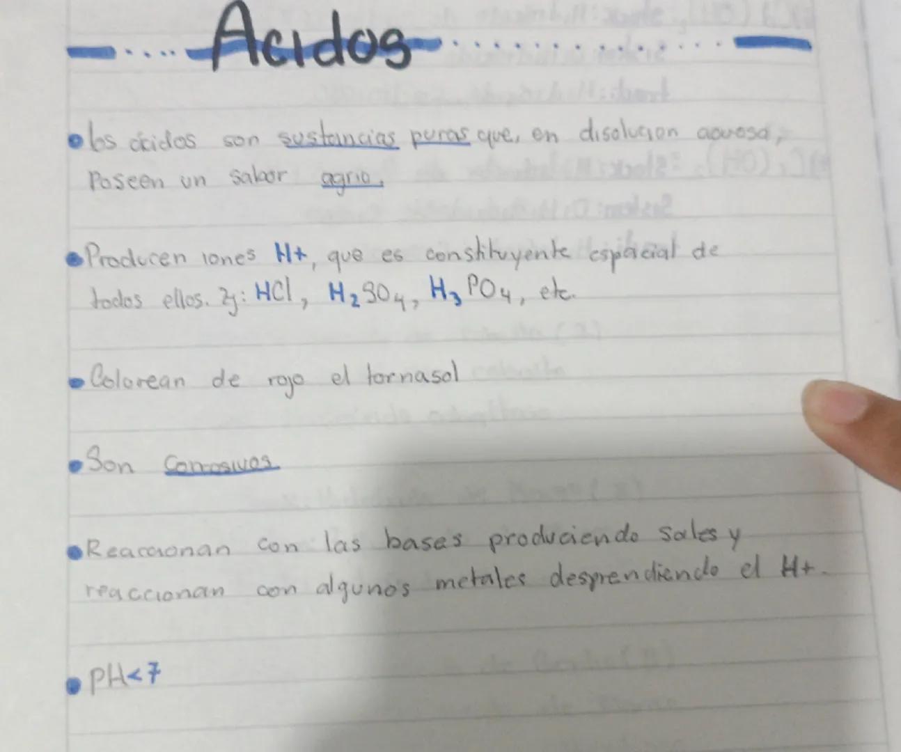 Acidos
●los ocidos son sustancias puras que, en disolucion acrosa,
Poseen un
Sabor
agrie
●Producen iones H+, que es constituyente espacial
t