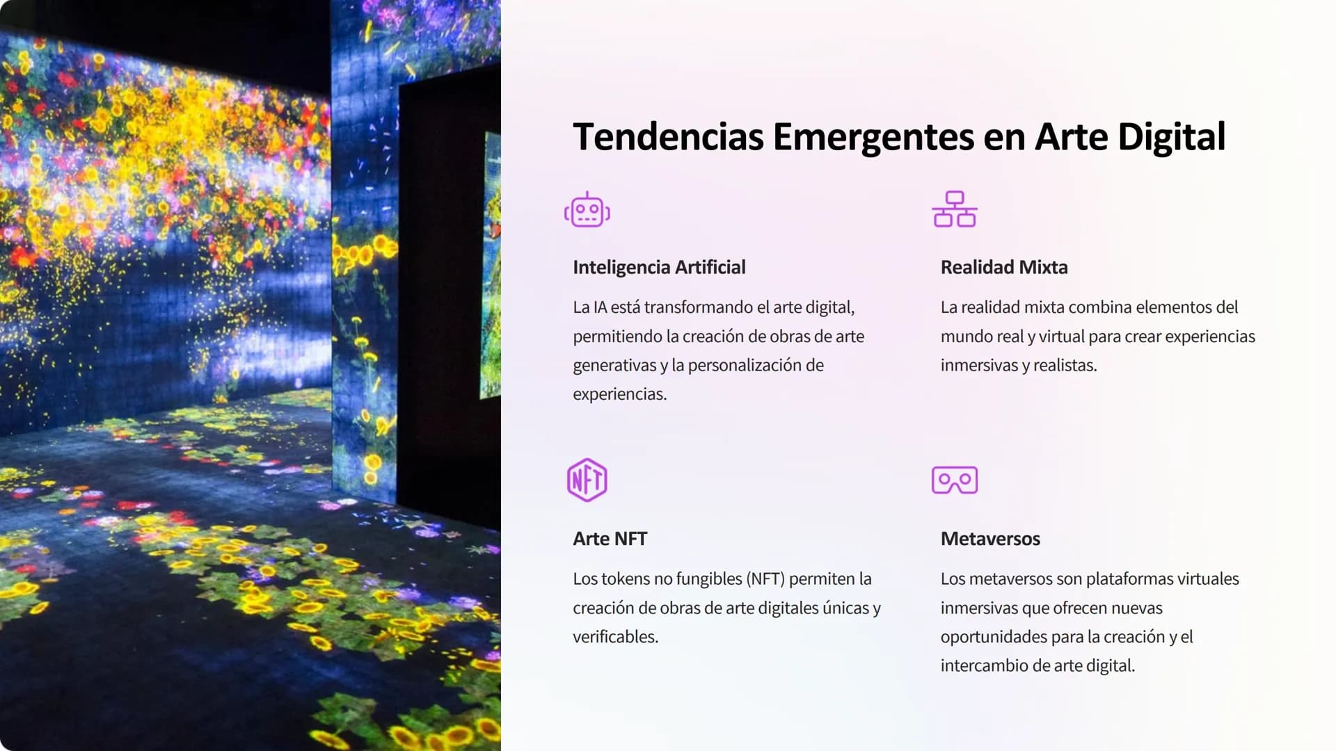 Arte y Medios Digitales
Digitales
Explora el mundo del arte digital, donde la creatividad se fusiona con la
tecnología para crear experienci
