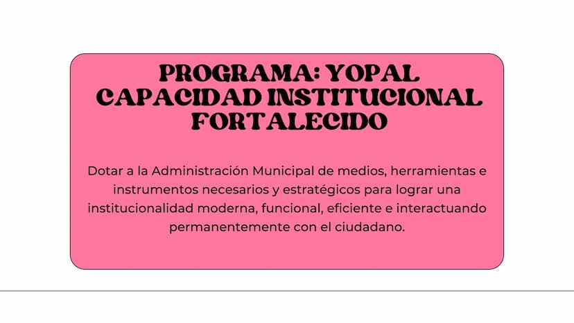 ALEJANDRA SIERRA
PLAN DE DESAROLLO
H H
)(
MUNICIPAL DE
YOPAL YOPAL
Yopal, municipio capital del departamento de Casanare, goza de
una posici