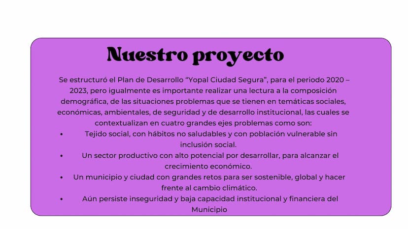 ALEJANDRA SIERRA
PLAN DE DESAROLLO
H H
)(
MUNICIPAL DE
YOPAL YOPAL
Yopal, municipio capital del departamento de Casanare, goza de
una posici