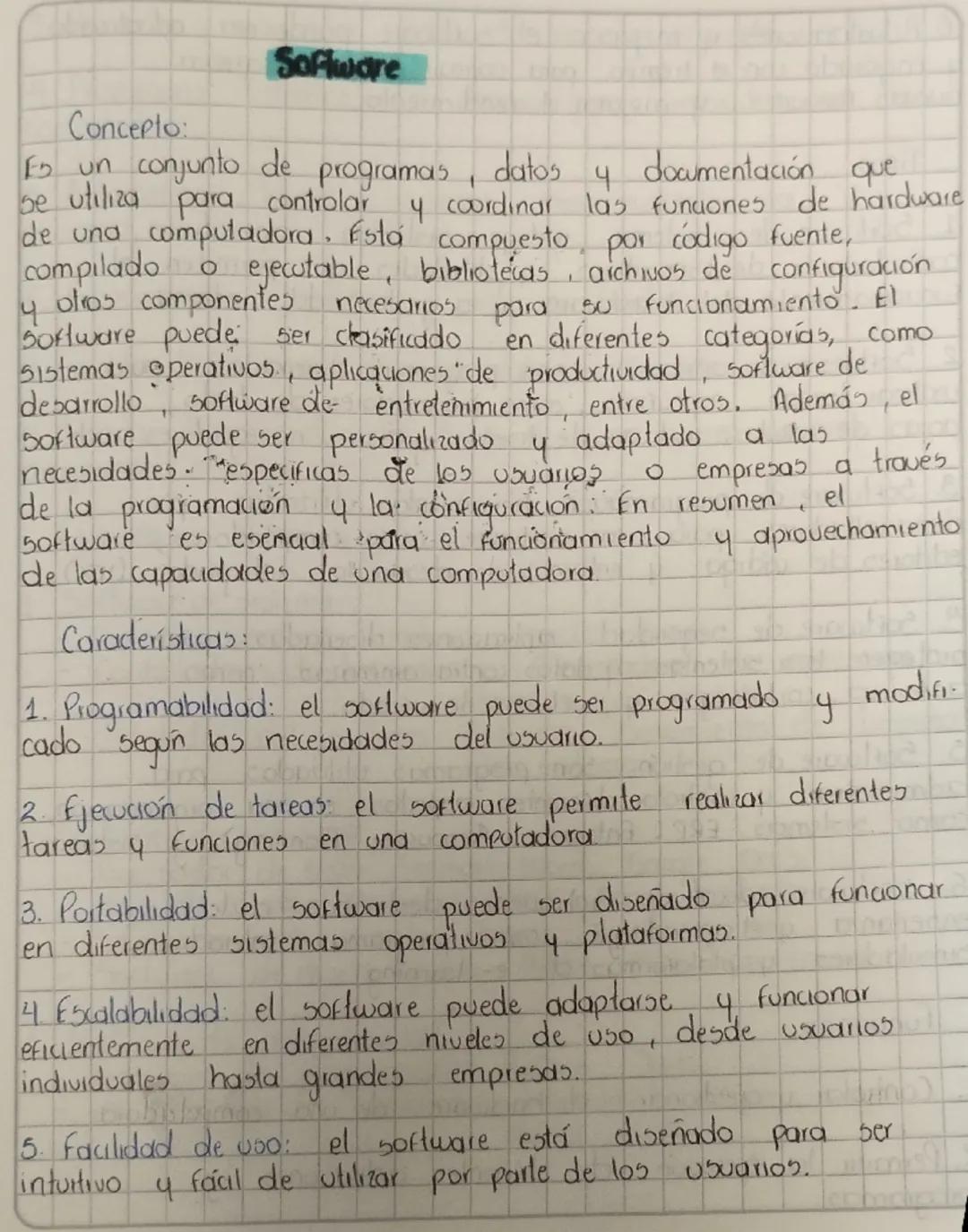 # Software

Concepto:
Es un conjunto de programas, datos y documentación que
se utiliza para controlar y coordinar las funciones de hardware