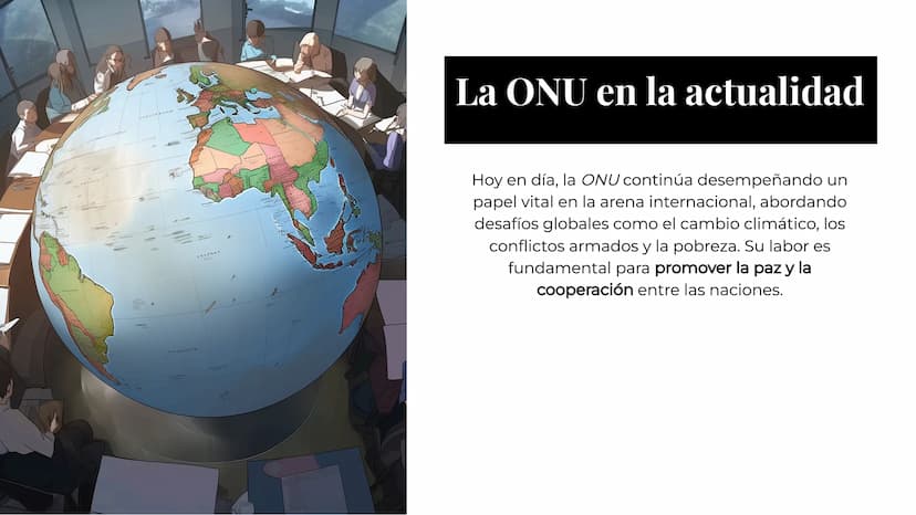 Un repaso
histórico de la
ONU Introducción
La Organización de las Naciones Unidas
(ONU) es un organismo internacional
que busca promover la 