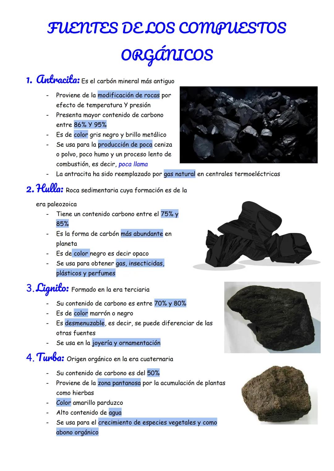 Fuentes de los compuestos orgánicos