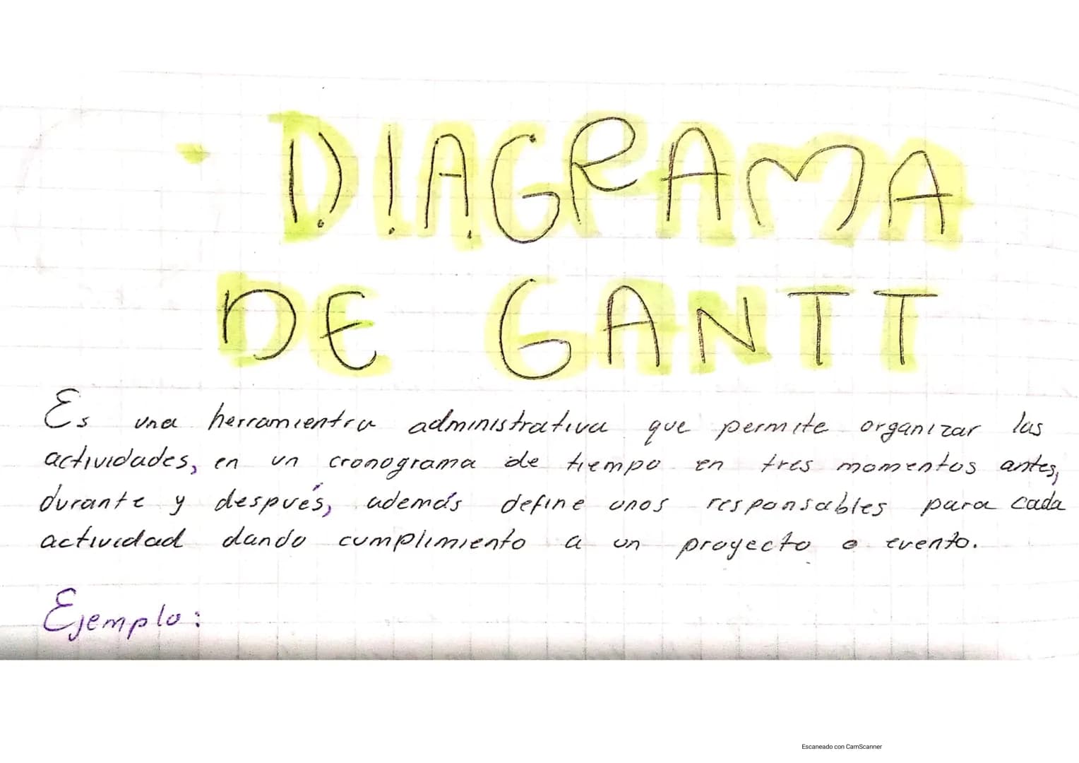 Es
Unal
DIAGRAMA
DE GANTT
herramientru administrativa que permite organizar las
un
actividades, en
durante y después, además
cronograma de t