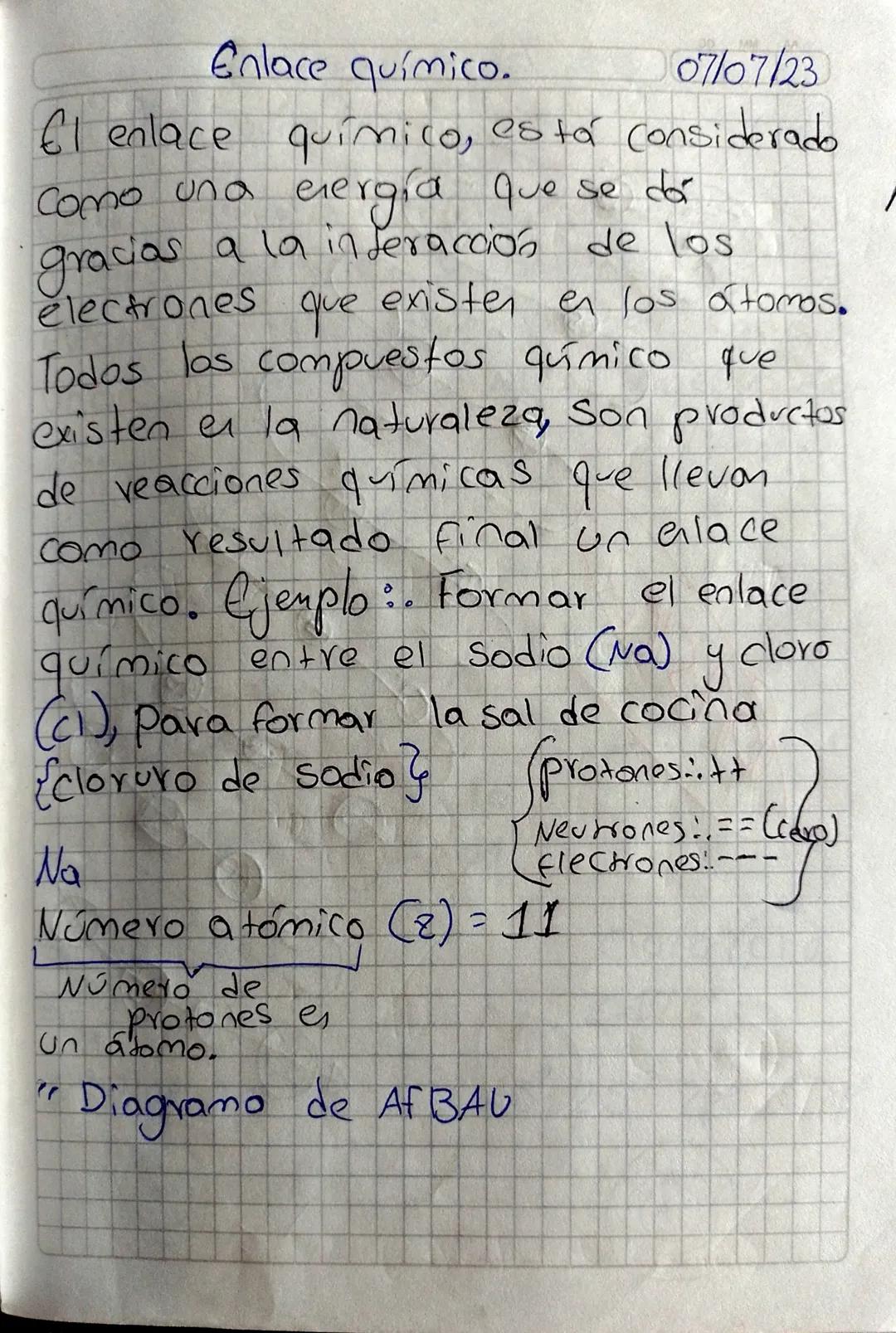 Enlace químico.
El enlace
07/07/23
químico, está considerado
Como una energía que se do
gracias a la interacción de los
electrones que exist