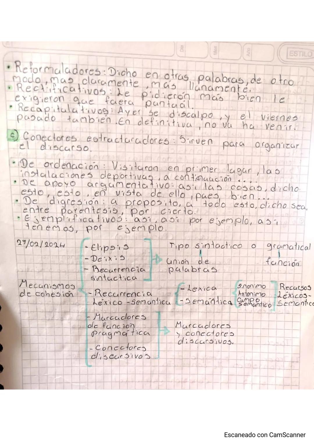 Coherencia
y Cohesion
849
02
2024 ESTILO
Coherencia Le da sentido al texto, conectur el
tematica, organización de las
texto, jerarquizar las
