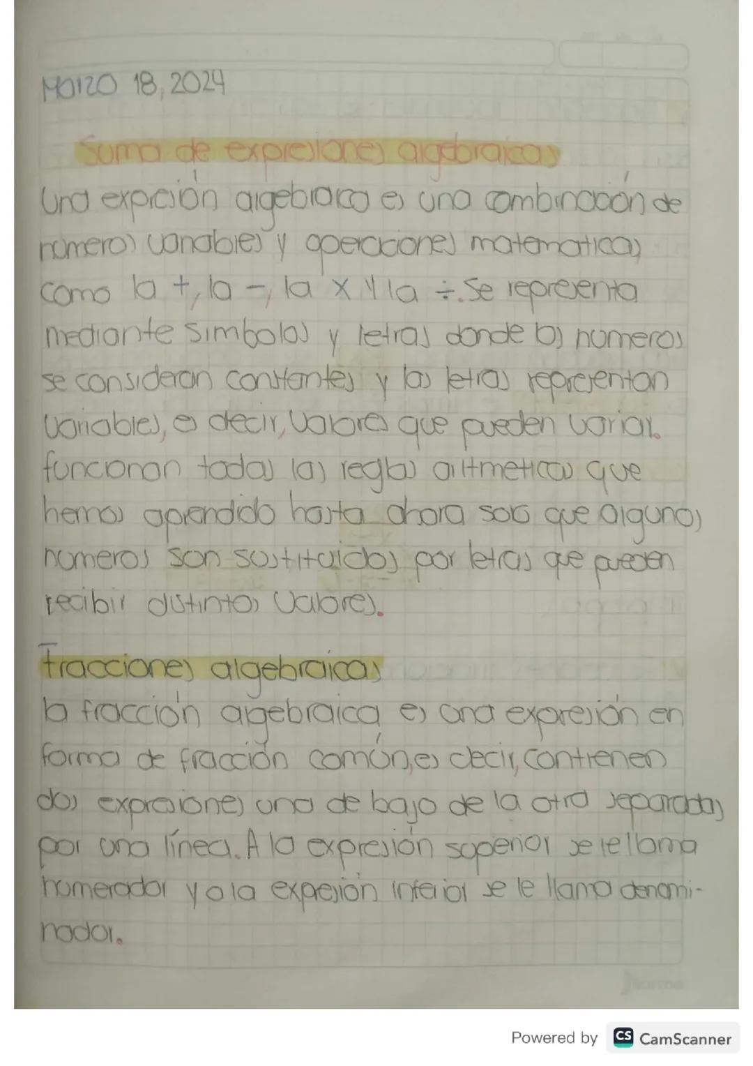 Suma de expresiones algebraicas y potenciación 