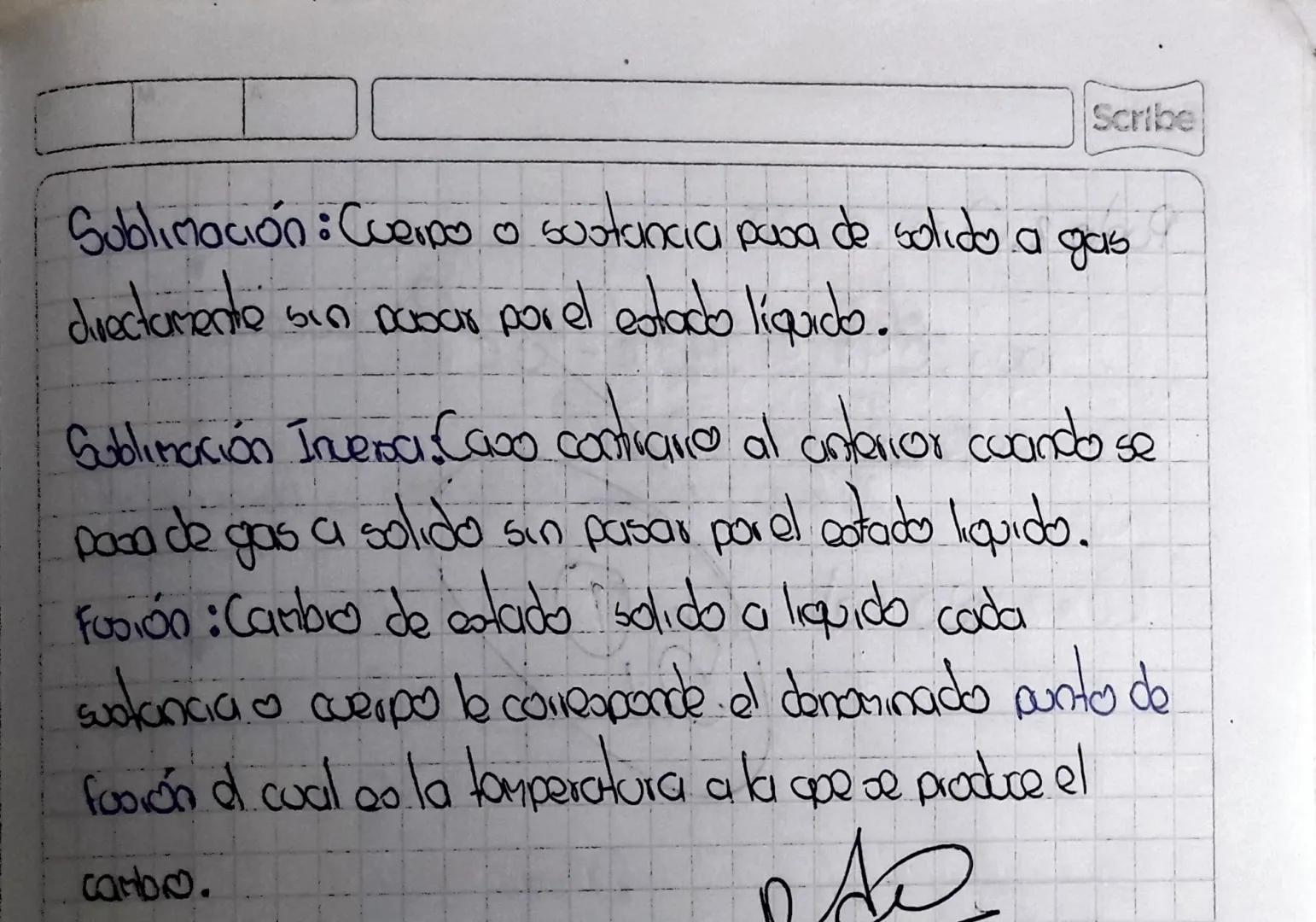 Saribe 24 Enero 2024

Combico de fase

Solido

FUSION

010

Solidificación

Δ

Líquido

Stquayava

Vaporización

Liquefacción

Di Sodimación