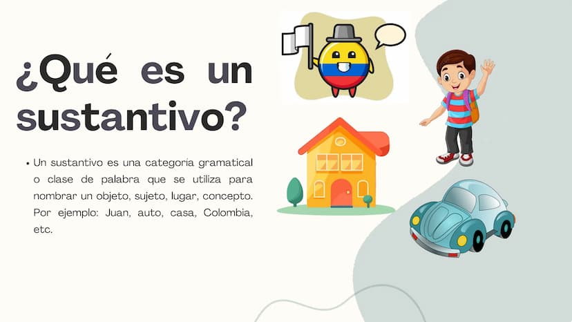 Los
sustantivos Indice
1
¿Qué es un sustantivo?
¿Cuáles son los tipos de
2
sustantivos?
3
Ejemplos ¿Qué es un
sustantivo?
•
Un sustantivo es