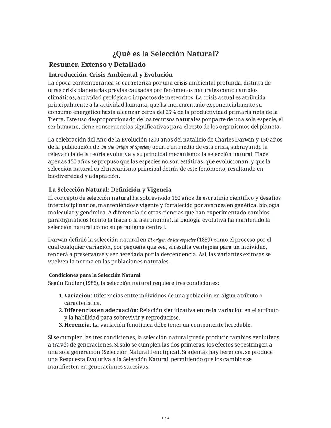 ¿Qué es la Selección Natural?
Resumen Extenso y Detallado
Introducción: Crisis Ambiental y Evolución
La época contemporánea se caracteriza p