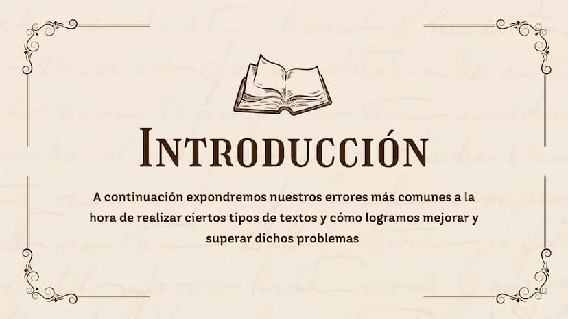 Ma
ERRORES
EN LA
ESCRITURA
Wally ther
ру
now. 01 Introducción
202
02
Falta de vocabulario
ÍNDICE
03 Uso de las tildes
50
04
Cacofonía
吧 INTR