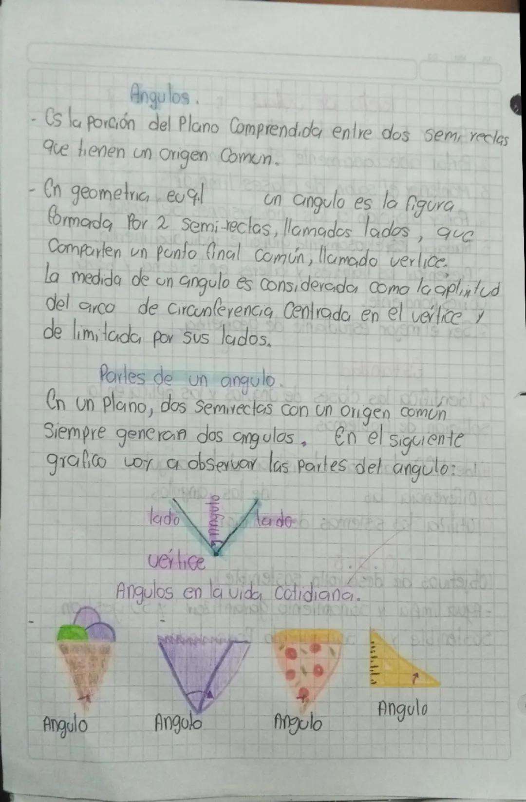# Angulos.
- Cs la porción del Plano Comprendida entre dos sem, reclas
que tienen un origen Comun.
- En geometria euql
un angulo es la figur
