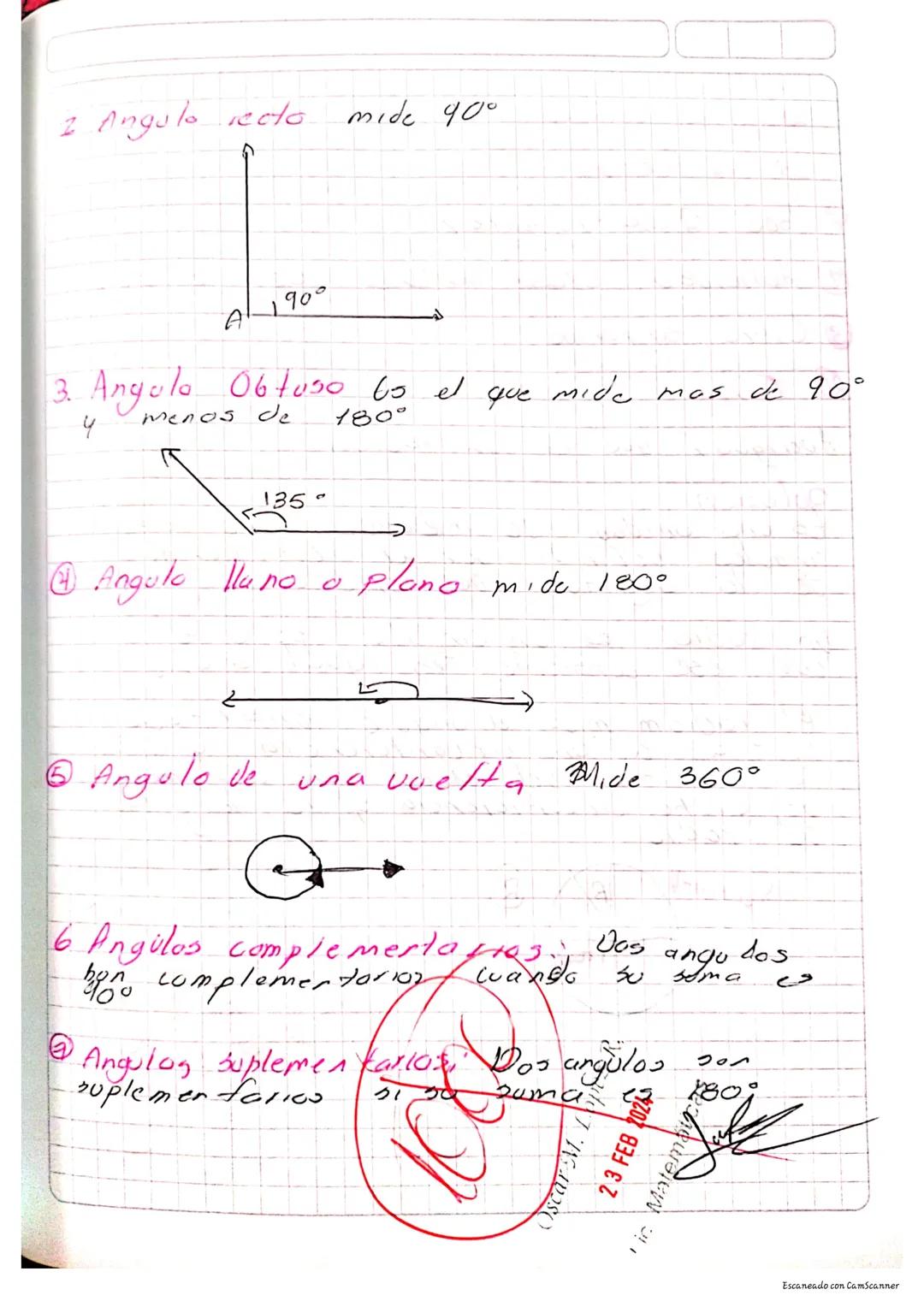 16
18
clasificación de 105
Angulos
Segun to amplitud se clasificar en
i
1
Angulo agudo es el que mide. Je 90°
meros
(90 grados)
Escaneado co